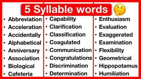 five syllable words.